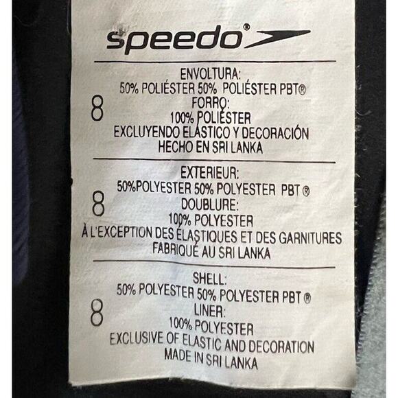 Speedo High Neck Piped One Piece Swimsuit Women’s Sz 8 Black & Blue - Picture 7 of 8